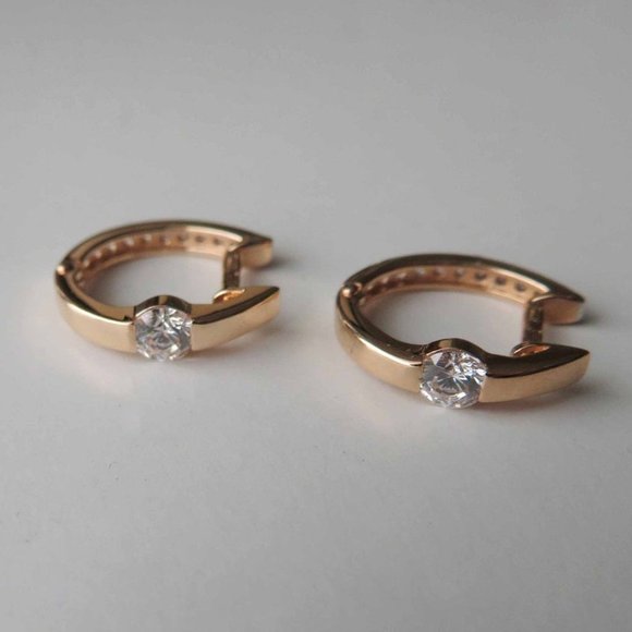 Solid 14K Rose Gold Double Sided Fianite Convertible Hoops - Picture 3 of 11